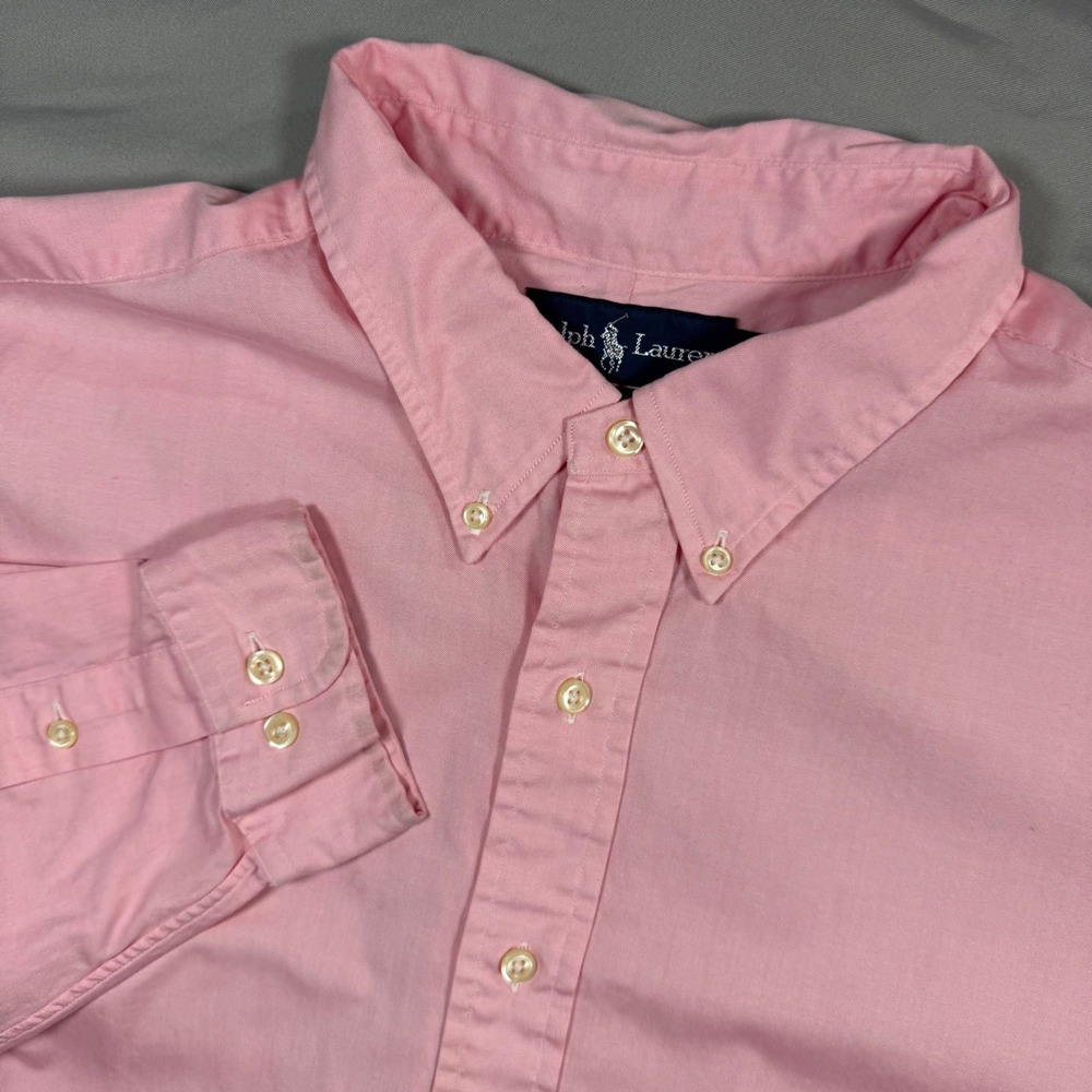 Ralph Lauren Classic Fit Button Down Shirt Men's 18.5 38/39 Pink Tall Preppy
